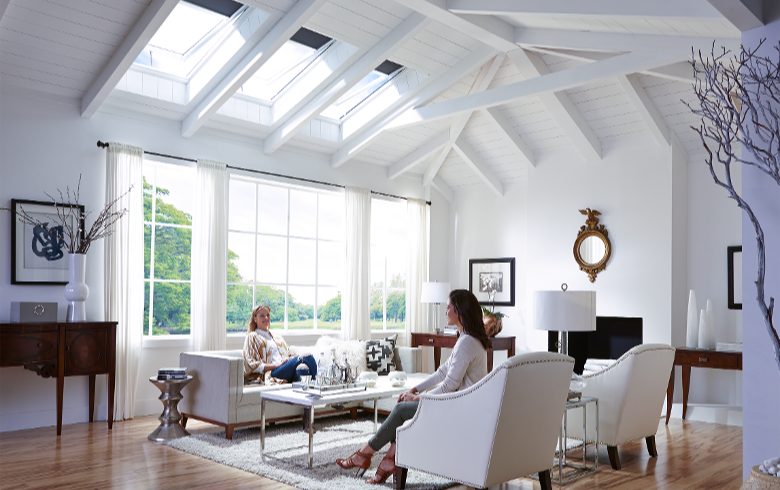 living room with venting skylights